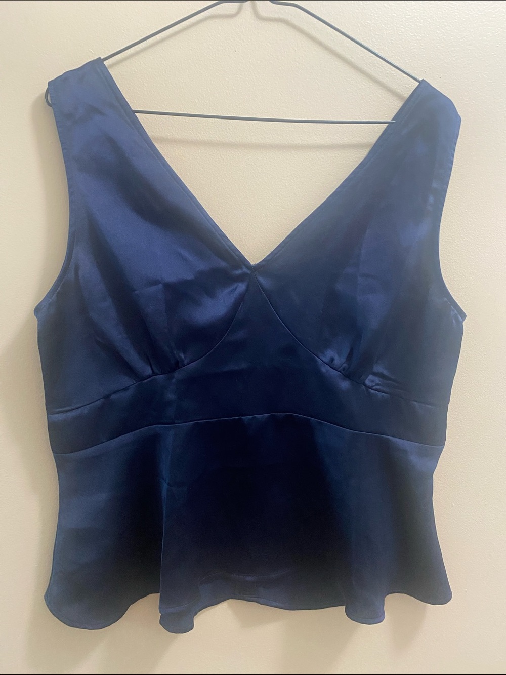 LOFT Navy Satin V-Neck Peplum Camisole